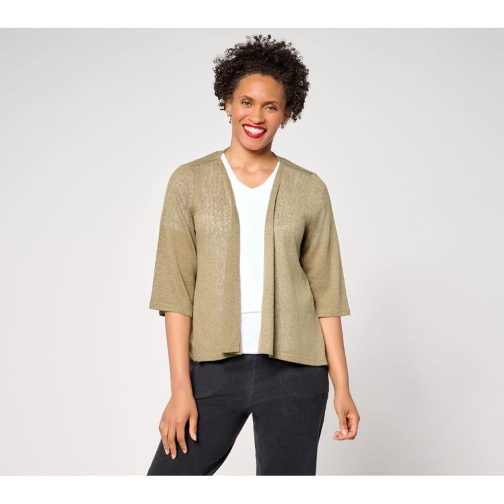 Denim & Co. Women's Top Sweater Sz XL Essentials Slub Knit Drape Green A596320